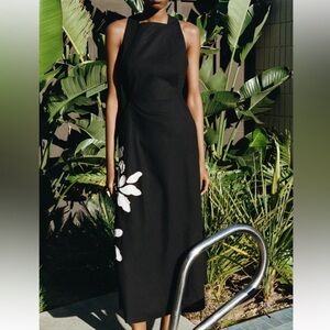 Zara black and white floral embroidered dress small NWT